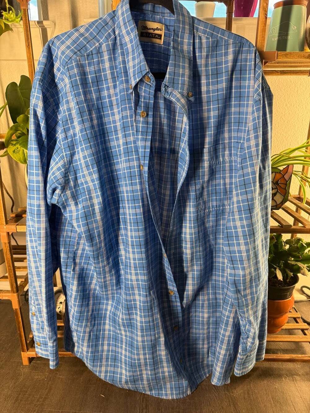 Wrangler Riata Long Sleeve Button-Down Shirt Size XXL Blue Plaid